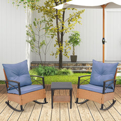 EROMMY 3-Piece Outdoor Bistro Set: Rattan Rocking Chairs with Cushions & Coffee Table