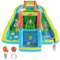 EROMMY Inflatable Bounce House with Double Slide, Bouncy Castle for Kids 3-12 with Blower, Water Cannon, Football Net, Jumping, Climbing Wall, Basketball Hoop, Backyard Water Park for Kids