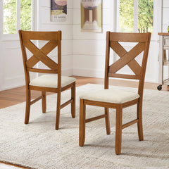 EROMMY Dining Chairs Set of 2, Modern Farmhouse Upholstered Dining Room Chair, Cross Back Solid Wood Seat Chairs for Kitchen and Dining Room, Walnut