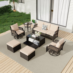 EROMMY 7 Piece Patio Furniture Set, Rattan Outdoor Sectional for Deck Backyard Porch (7 Seats, Khaki)