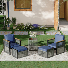 EROMMY 5 Pieces Patio Set Outdoor Furniture Set with Wood Armrest for Garden Balcony Backyard Poolside (Blue)