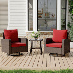 EROMMY 3 Piece Outdoor Swivel Chairs - Wicker Patio Bistro Table and Chairs Set, Wine Red