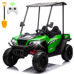 EROMMY 24V Ride on Car, 4WD Powered Ride on UTV for kids with Remote Control, Removable Ceiling, Electric Tipper, Bluetooth Music, Green