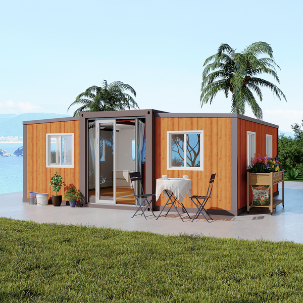 EROMMY 20ft Portable Modular Folding House, Expandable Container Home with 2 Bedrooms and Fully Equipped Bathroom, Prefab Boxable Home with Kitchen for Adults Living