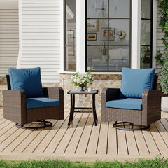 EROMMY 3 Piece Outdoor Swivel Chairs -Wicker Patio Bistro Table and Chairs Set, Navy Blue
