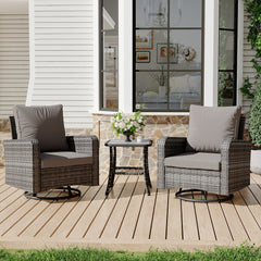 EROMMY 3 Piece Outdoor Swivel Chairs -All Weather Wicker Patio Bistro Table and Chairs Set, Grey-Erommy