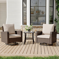 EROMMY 3 Piece Outdoor Swivel Chairs -All Weather Wicker Patio Bistro Table and Chairs Set, Khaki-Erommy