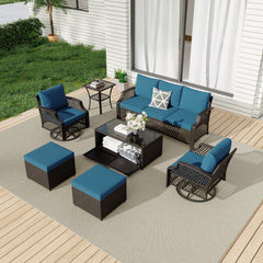 EROMMY 7 Piece Patio Furniture Set, Rattan Outdoor Sectional for Deck Backyard Porch (Turquoise)