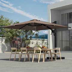 EROMMY 10x10ft Large Rectangular Cantilever Umbrella with 360° Rotation & 6 Adjustable Heights, Outdoor Patio Umbrella for Garden, Pool, Deck，Brown