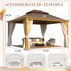 EROMMY 12' x 14' Hardtop Gazebo with Aluminum Frame, Wood-Grain