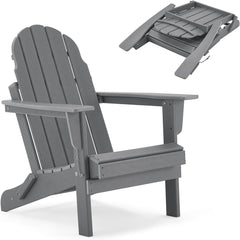 EROMMY Folding Adirondack Chair HDPE Poly Lumber Weather Resistant Balcony Porch Chairs Outdoor Chair for Patio, Lawn, Backyard, Grey