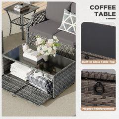 EROMMY 7 Piece Patio Furniture Set, Rattan Outdoor Sectional for Deck Backyard Porch (Gray)