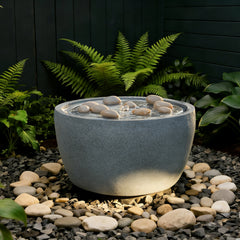EROMMY 10.6"Tall Outdoor Water Fountain - Resin Garden Water Feature with LED Lights Effect for Patio Deck Yard Home,Gray
