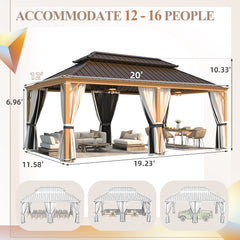 EROMMY 12' x 20' Hardtop Gazebo with Aluminum Frame, Wood-Grain