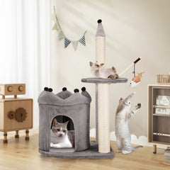 Erommy Castle Condo, Scratching Post, Cat Tree, Crinkle Toy,  Light Gray