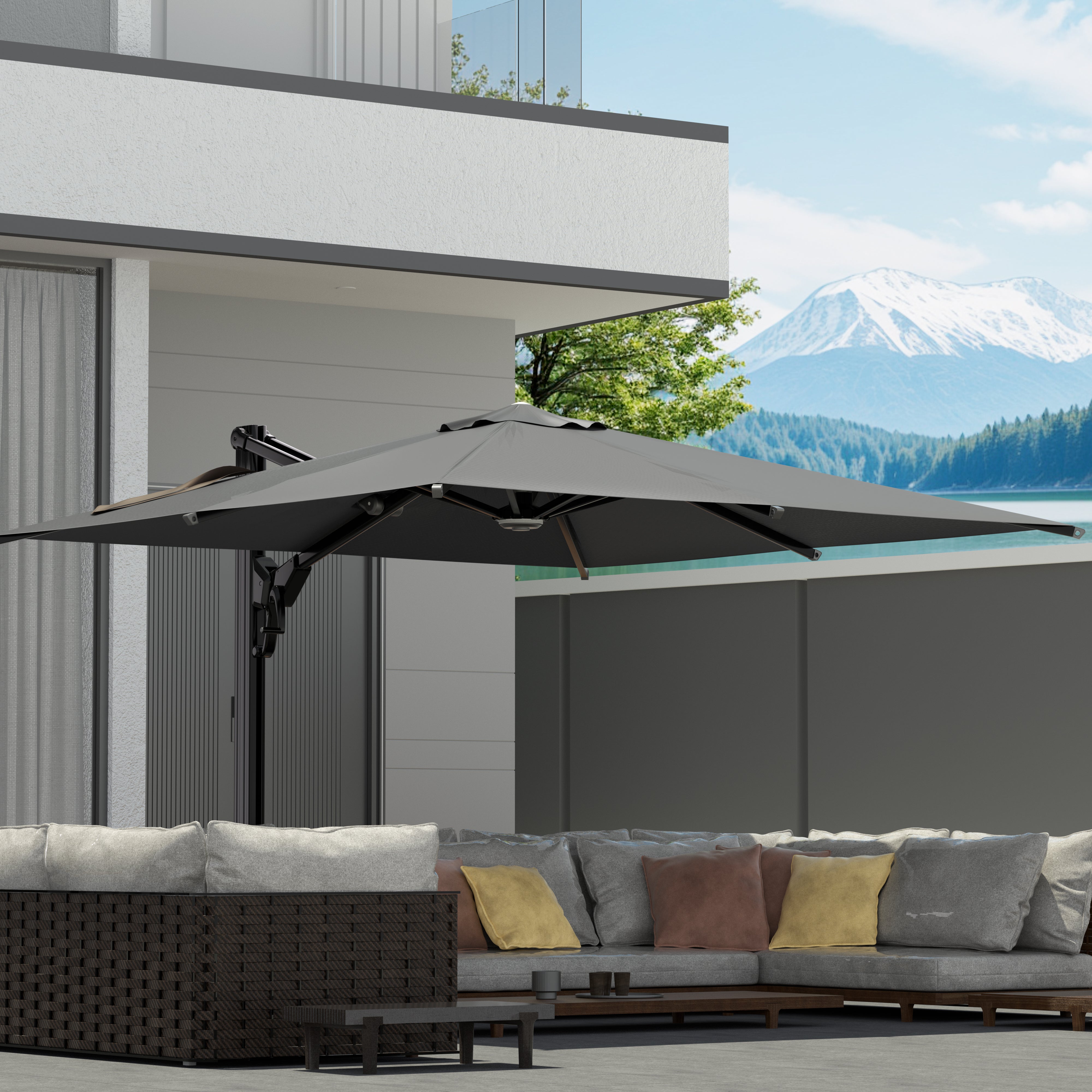 EROMMY 10 x 10 Outdoor Square Offset Umbrella with Sturdy Frame - Gray