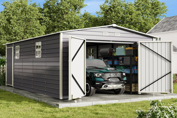 テレビ km garage EROMMY 14x24 FT Heavy Duty Carport - Galvanized Steel Frame Car
