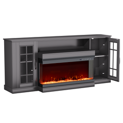 EROMMY 70" 3-Sided Glass Fireplace TV Stand,Modern Media Console, 12 Color Flames,Fits TVs up to 80",  Black