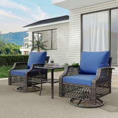 EROMMY 3 Piece Outdoor Swivel Chair Set, Patio Furniture Conversation Set for Deck, Yard, Garden, Poolside(Navy Blue)