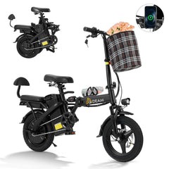 EROMMY Foldable Electric Bike, 2 Seat 14" Adults Ebike|500W |20MPH |30+Miles | Removable 48V 7.8Ah Battery,3 Riding Modes,Dual Disc Brakes, Black