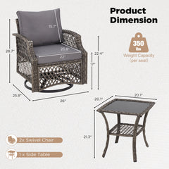 EROMMY 3 Piece Outdoor Swivel Chair Set, Patio Furniture Conversation Set for Deck, Yard, Garden, Poolside(Gray)