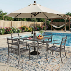 EROMMY 5-Piece Patio Dining Set, 4 Metal Chairs & Square Table w/ Umbrella Hole