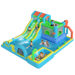 EROMMY Inflatable Bounce House, Bouncy House with Double Water Slide, Inflatable Bouncy Castle Water Bounce House with Blower, Climbing Wall, Jumping, Splash Pool for Kids Indoor Outdoor