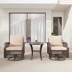 EROMMY 3 Piece Outdoor Swivel Chair Set, Patio Furniture Conversation Set for Deck, Yard, Garden, Poolside(Khaki)