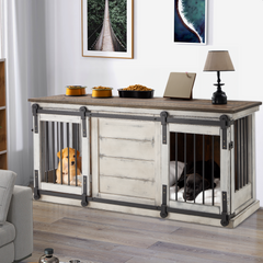 EROMMY Solid Wood Dog Crate Furniture, Dog Kennel TV Cabinet with Sliding Door, Heavy Duty Kennel