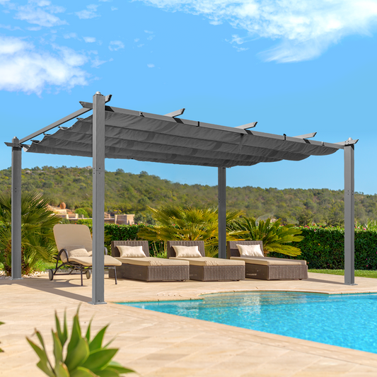 EROMMY 12 x 16 FT Pergola, Aluminum Pergola with Retractable Canopy,for Patio, Garden, Deck, Black