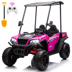 EROMMY 24V Ride on Car, 4WD Powered Ride on UTV for kids with Remote Control, Removable Ceiling, Electric Tipper, Bluetooth Music, Rose Red