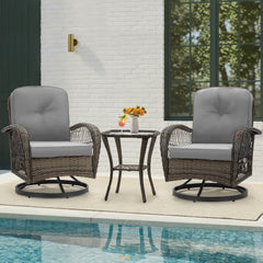 EROMMY 3 Pieces Wicker Swivel Patio Chairs – Grey