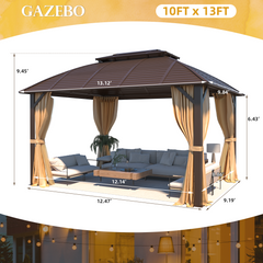 EROMMY 10' x 13' Hardtop Gazebo with Galvanized Steel Roof, Double Arc Roof Gazebo with Aluminum Frame