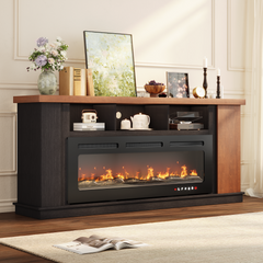 EROMMY Traditional 70 Inch Fireplace TV Stand with 12 Flame Colors, Oak