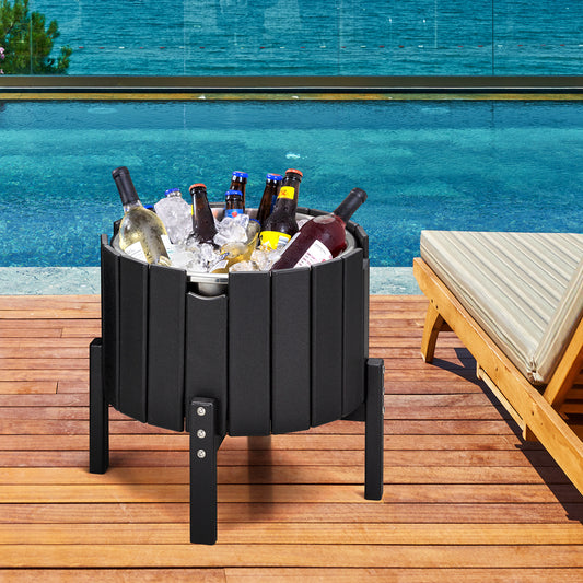 EROMMY Outdoor Patio Cooler, Cooler Table for Patio and Deck, HDPE, Black