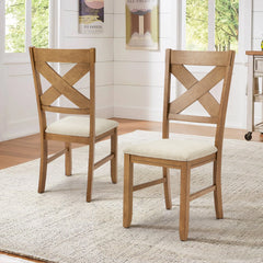 EROMMY Dining Chairs Set of 2, Modern Farmhouse Upholstered Dining Room Chair, Cross Back Solid Wood Seat Chairs for Kitchen and Dining Room, Natural Oak