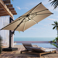 EROMMY 10 X 10 Cantilevered Umbrella with LED Lights - Brown