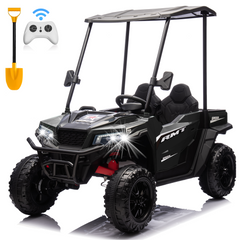 EROMMY 24V Ride on Car, 4WD Powered Ride on UTV for kids with Remote Control, Removable Ceiling, Electric Tipper, Bluetooth Music, Black