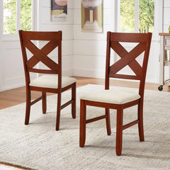 EROMMY Dining Chairs Set of 6, Modern Farmhouse Upholstered Dining Room Chair, Cross Back Solid Wood Seat Chairs for Kitchen and Dining Room, Walnut