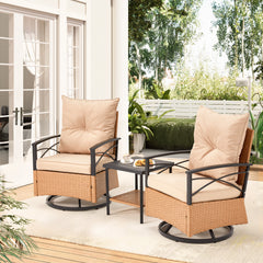 EROMMY 3-Piece Patio Swivel Rocker Set with Rattan Coffee Table, Beige