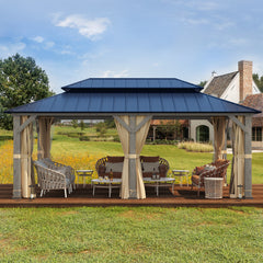 EROMMY 12' x 20' Outdoor Hardtop Gazebo with Cedar Frame and Powder Coated Metal Roof, Vintage Grey