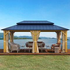 EROMMY 12' x 20' Outdoor Hardtop Gazebo with Cedar Frame and Powder Coated Metal Roof