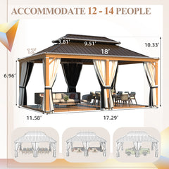 EROMMY 12' x 18' Hardtop Gazebo with Aluminum Frame, Wood-Grain