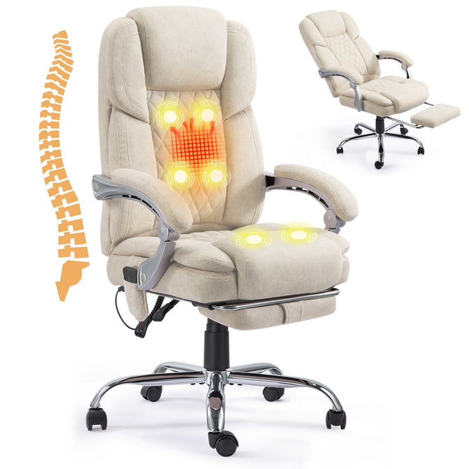 EROMMY Ergonomic Office Chair with Big and Tall Massage and Heated, Off White