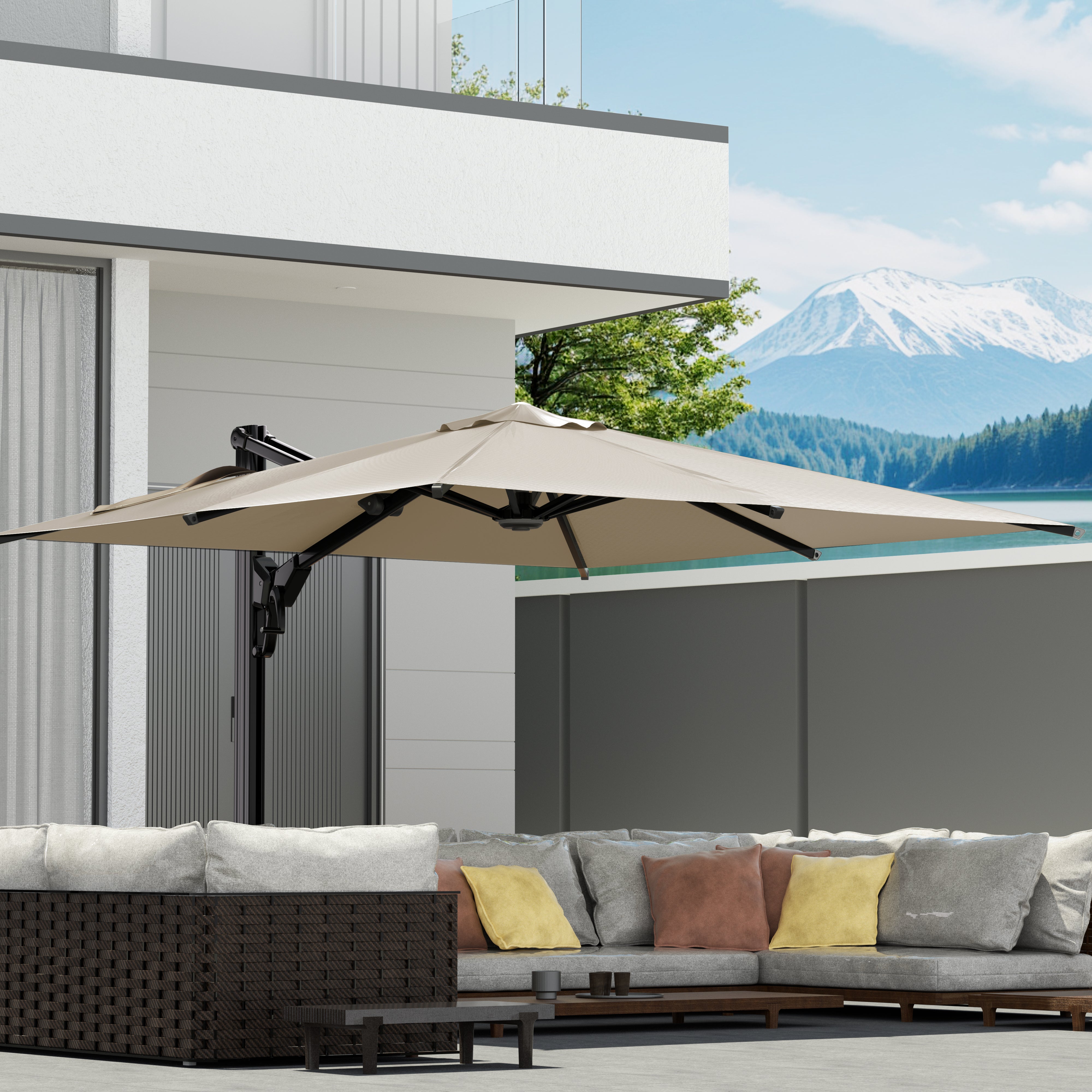 EROMMY 10 x 10 Outdoor Square Offset Umbrella with Sturdy Frame - Beige