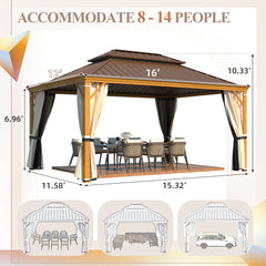 EROMMY 12' x 16' Hardtop Gazebo with Aluminum Frame, Wood-Grain