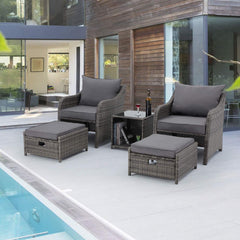  5 Pcs patio chair set with ottoman for porch, backyard and poolside | erommy furniture