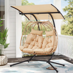 EROMMY Double Egg Chair with Adjustable Canopy, Oversized Hanging Swing Chair, Hammock Chair with Cushion Basket Hammock Nest Chair, Swinging Love seat for Outdoor Patio, Balcony, Garden