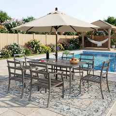 EROMMY 7-Piece Patio Dining Set, 6 Metal Slat Chairs & Rectangular Table w/ Umbrella Hole