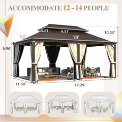 EROMMY 12' x 18' Hardtop Gazebo with Aluminum Frame, Dark Gray